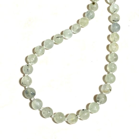Natural Pale Green Prehnite Classic Beaded Necklace, Genuine Gemstone - Picture 5 of 13